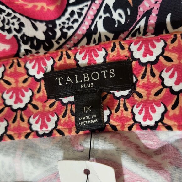 Talbots Womens Plus 1X New Jersey Square Neck Dress Paisley Black Floral 3/4 Sl. - Picture 3 of 8